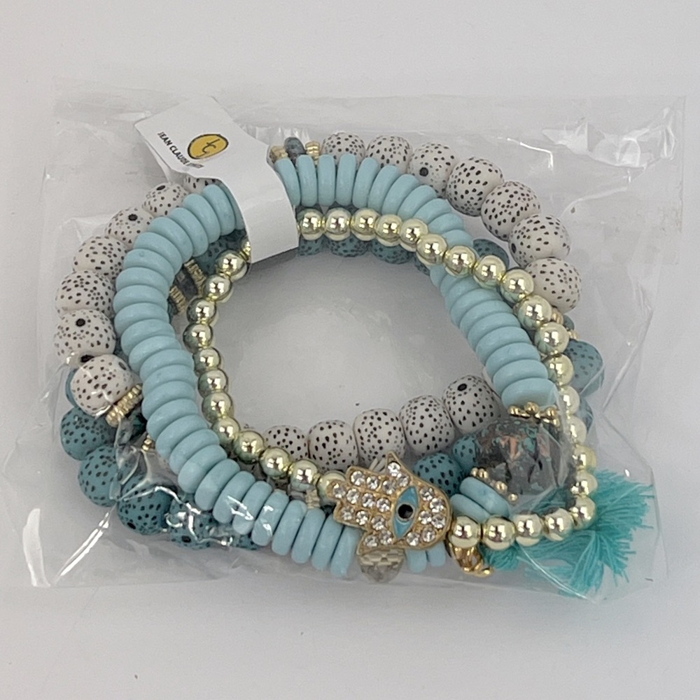 JEAN CLAUDE JEWELRY, FOUR BRACELETS, COLD, WHITE,TURQUOISE,BLUE/GREEN,ADJUSTABLE - Picture 10 of 10